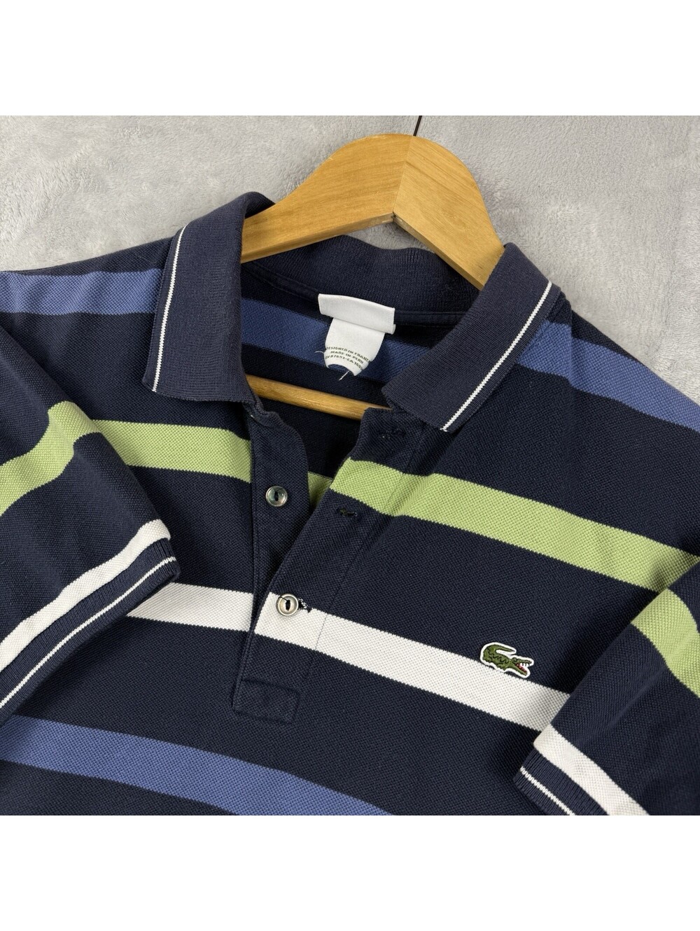 Lacoste Men’s Classic Fit Striped Polo Shirt Navy Green White Cotton Size 5 Prep
